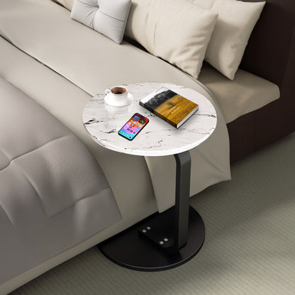 SOGA 50cm White Marble Mini Side Table Movable Lightweight w/ Black Frame • LUZ-SideTab34