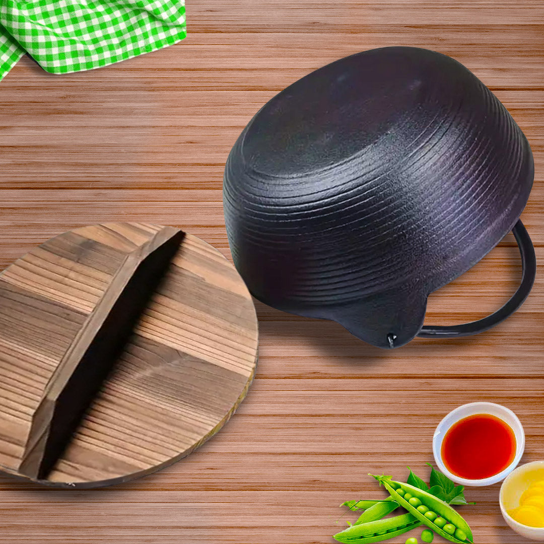 SOGA 29cm Cast Iron Japanese Style Sukiyaki Tetsu Nabe Shabu Hot Pot with Wooden Lid • LUZ-ZPaiA5-29