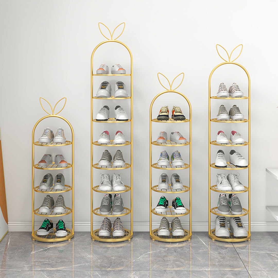 SOGA 2X 7 Tier Bunny Ears Shape  Gold Plated Metal Shoe Organizer Space Saving Portable Footwear Storage Shelf • LUZ-FPotXJ0991X2