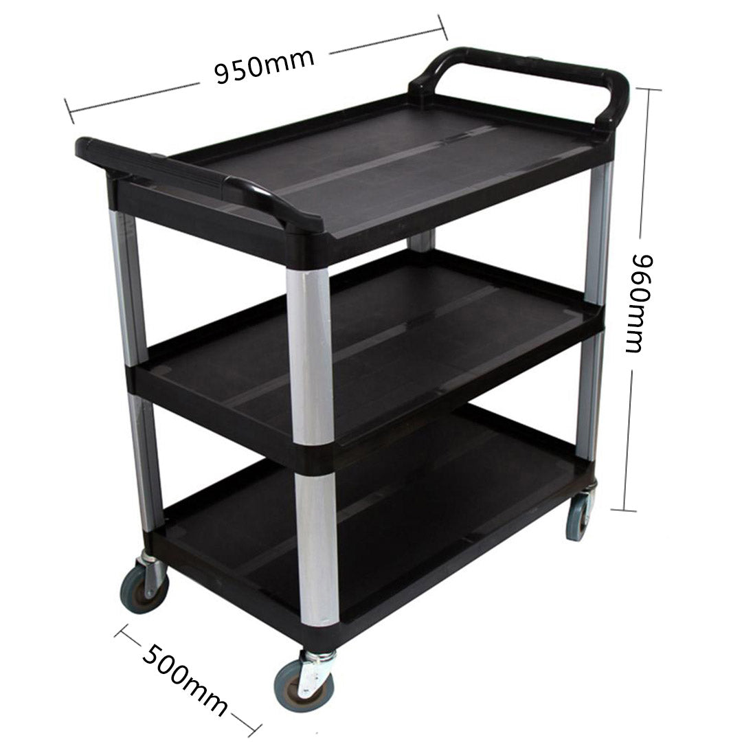SOGA 3 Tier Food Trolley Food Waste Cart Storage Mechanic Kitchen Black Large • LUZ-FoodCartRubbishL