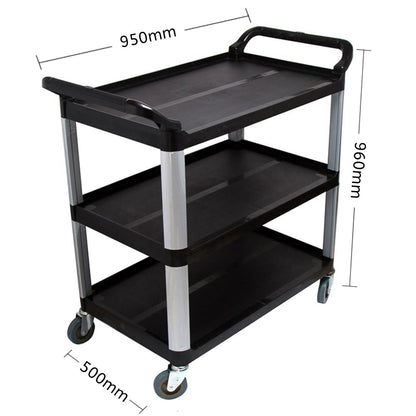 SOGA 3 Tier Food Trolley Food Waste Cart Storage Mechanic Kitchen Black Large • LUZ-FoodCartRubbishL