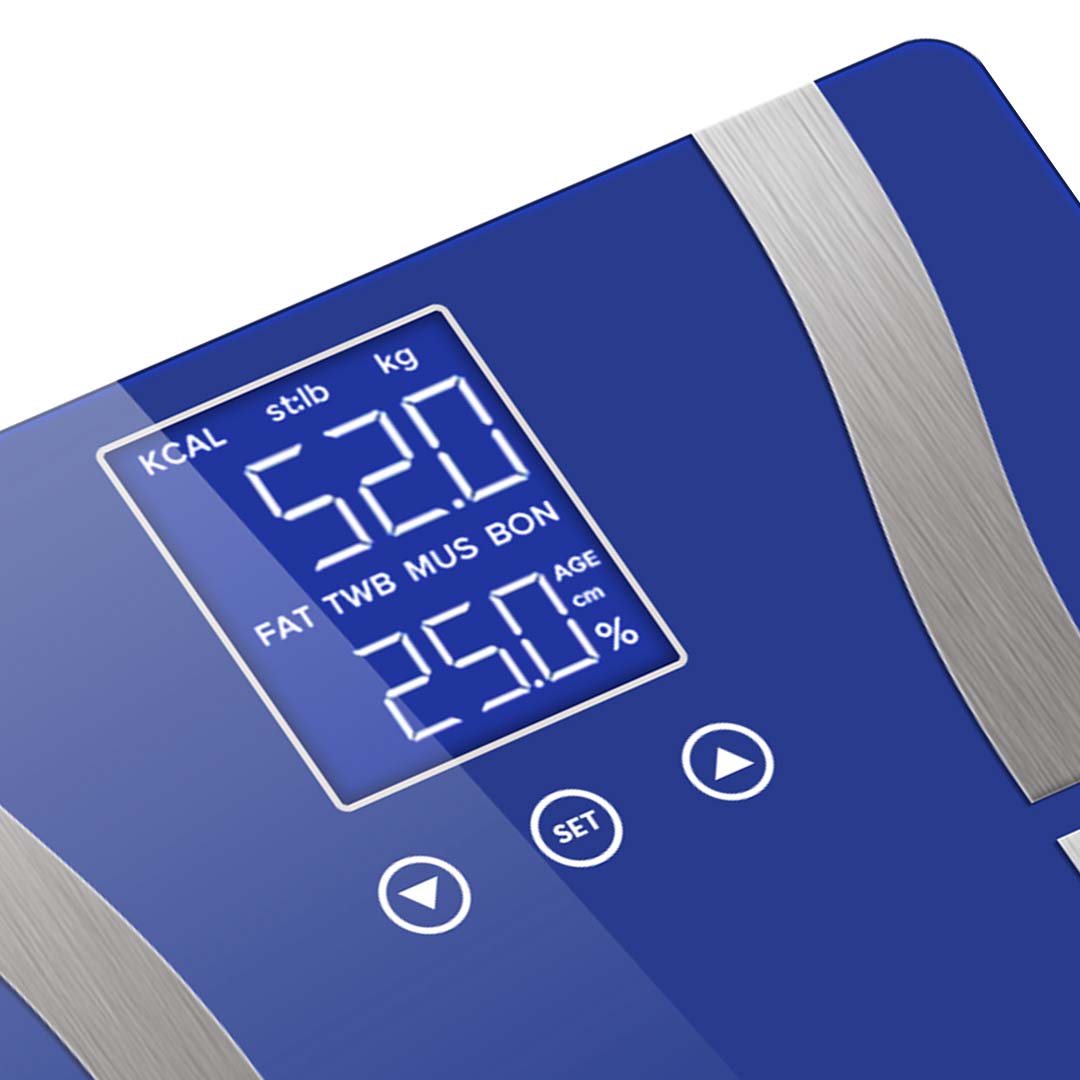 SOGA 2X Glass LCD Digital Body Fat Scale Bathroom Electronic Gym Water Weighing Scales Blue/Purple • LUZ-BodyFatScaleBLU-PUR