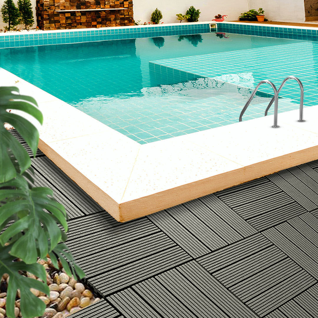 SOGA 11 pcs Grey DIY Wooden Composite Decking Tiles Garden Outdoor Backyard Flooring Home Decor • LUZ-Deck7002