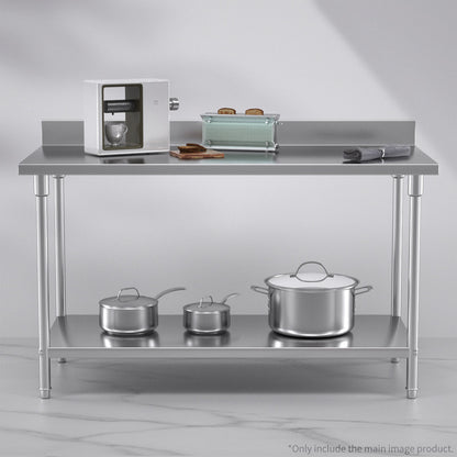 SOGA Commercial Catering Kitchen Stainless Steel Prep Work Bench Table with Back-splash 150*70*85cm • LUZ-WorkBenchSS2004150CM