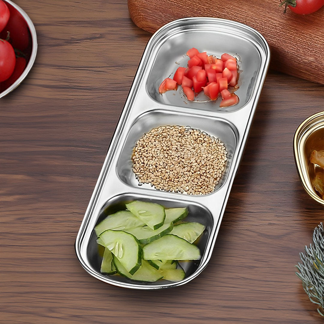 SOGA 20.5cm Silver Sauce Pan with Three Compartments Divided Sauce Dish Kitchen Essential • LUZ-VICPlate47