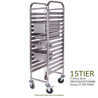 SOGA 2X Gastronorm Trolley 15 Tier Stainless Steel Bakery Trolley Suits GN 1/1 Pans • LUZ-GastronormRackingTrolley304X2