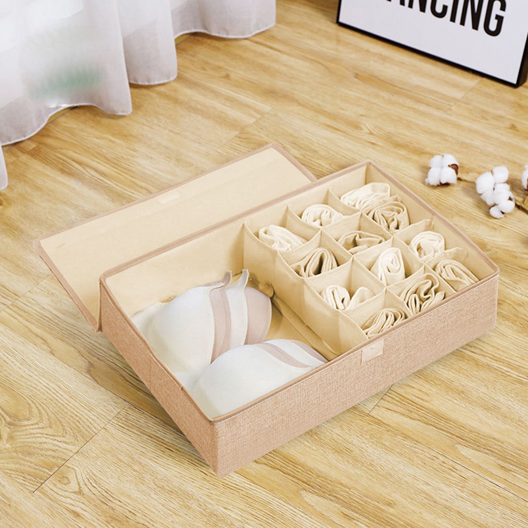 SOGA 2X Beige Flip Top Underwear Storage Box Foldable Wardrobe Partition Drawer Home Organiser • LUZ-SBox032X2