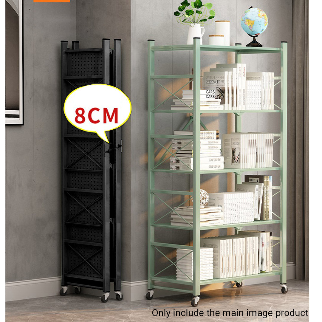 SOGA 4 Tier Steel Black Foldable Display Stand Multi-Functional Shelves Portable Storage Organizer with Wheels • LUZ-KitchenXY029BLK