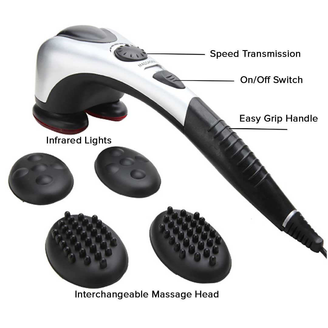 SOGA Deluxe Handheld Percussion Soothing Body Massager • LUZ-MassagerSilver2Heads