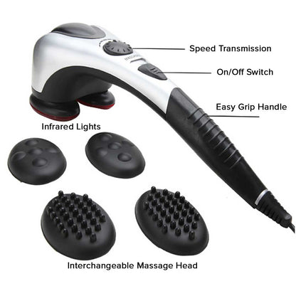 SOGA Deluxe Handheld Percussion Soothing Body Massager • LUZ-MassagerSilver2Heads