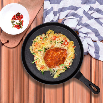 SOGA 26cm Round Cast Iron Frying Pan Skillet Griddle Sizzle Platter • LUZ-ZPai033