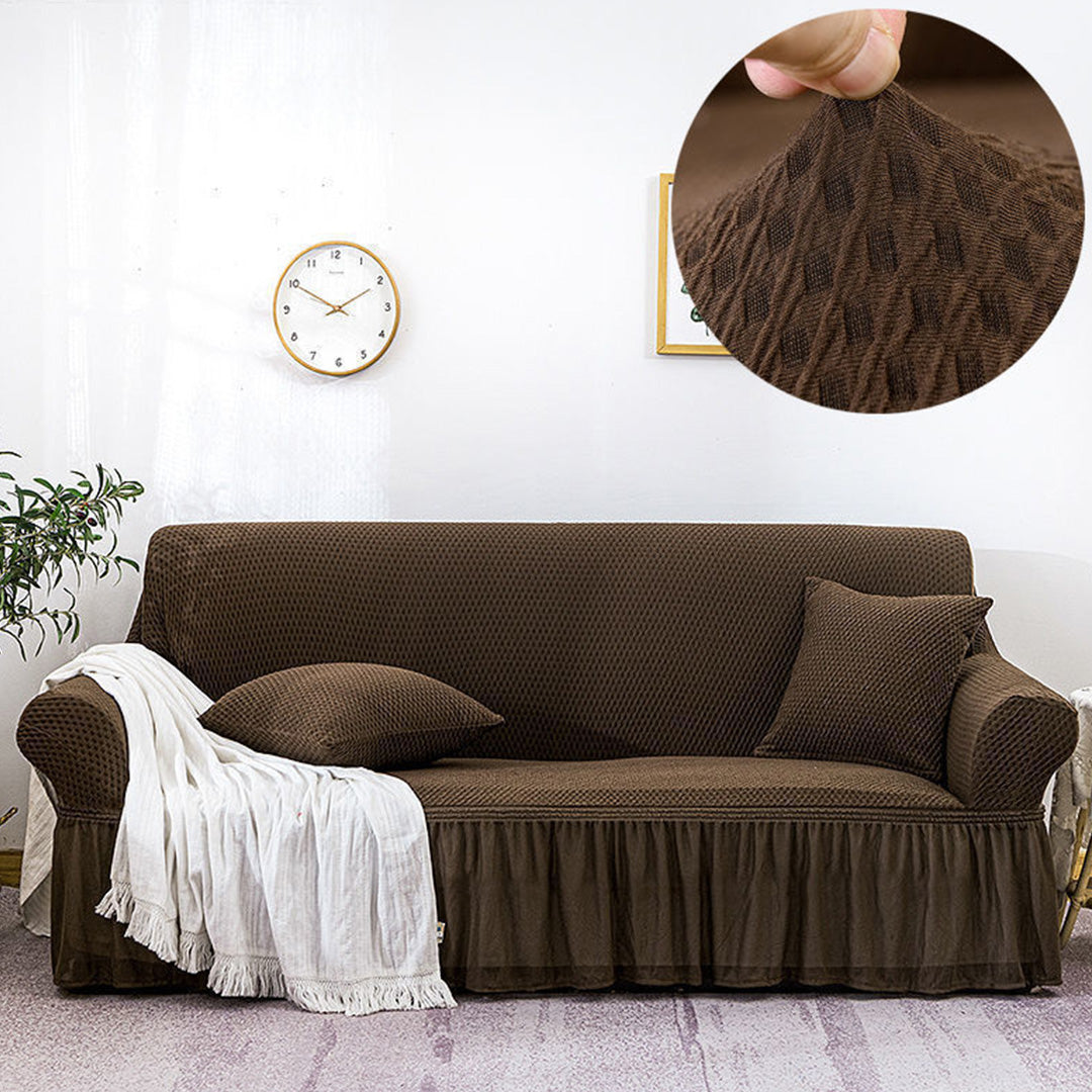 SOGA 3-Seater Coffee Sofa Cover with Ruffled Skirt Couch Protector High Stretch Lounge Slipcover Home Decor • LUZ-SofaCov3