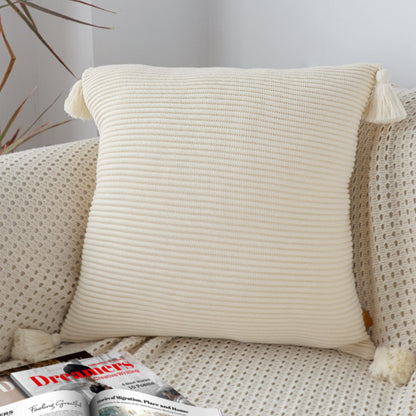 SOGA 45cm Khaki Wabi-Sabi Thickened Cotton Tassel Square  Throw Pillow • LUZ-FrenchCushion262