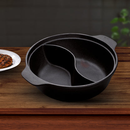 SOGA 32CM Round Cast Iron Shabu Shabu Hotpot Beef Chicken Stew Wok Two-Flavor Division • LUZ-ZPai038A
