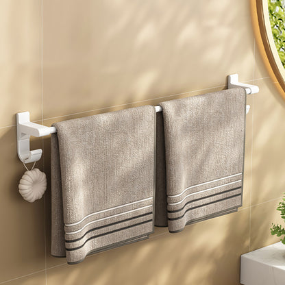 SOGA 62cm White Wall-Mounted Double Pole Towel Holder Bathroom Organiser Rail Hanger with Hooks • LUZ-TAN1048