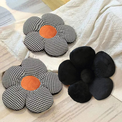 SOGA 2X Black Flower Cushion Shaped for Floor and Sitting Throw Pillow • LUZ-SCushion095X2