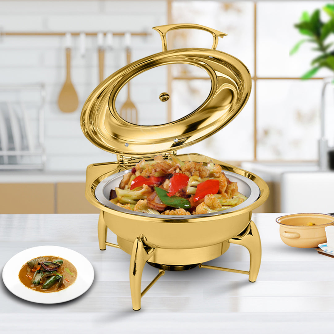 SOGA Gold Plated Stainless Steel Round Chafing Dish Tray Buffet Cater Food Warmer Chafer with Top Lid • LUZ-ChafingDish293