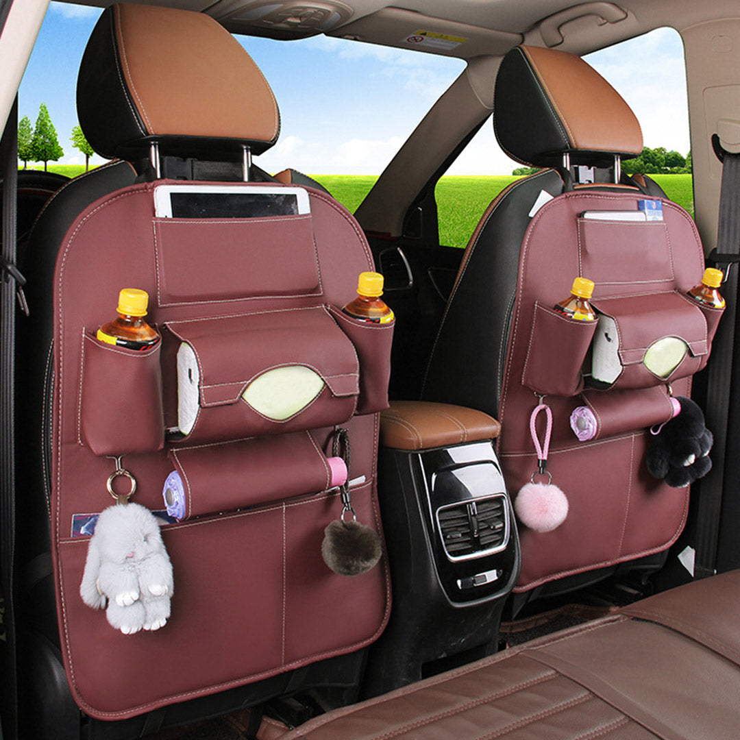 SOGA PVC Leather Car Back Seat Storage Bag Multi-Pocket Organizer Backseat and iPad Mini Holder Coffee • LUZ-CarStorage1SeatBagCOF