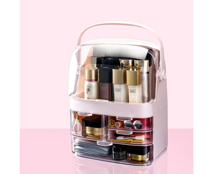 SOGA 2X 3 Tier Pink Countertop Makeup Cosmetic Storage Organiser Skincare Holder Jewelry Storage Box with Handle • LUZ-BathC104X2