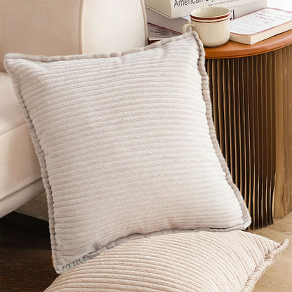 SOGA 2X 45cm Beige Warm Wood Tone & Wabi-sabi Striped Corduroy Square Throw Pillow • LUZ-FrenchCushion236X2
