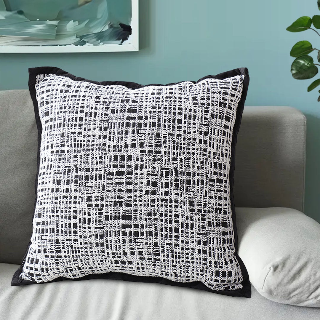 SOGA 45cm Vintage Leopard Print Sofa Black & White Grid Wide Edge Square Throw Pillow • LUZ-FrenchCushion251