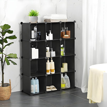 SOGA 4 Tier 12-Cube Black Portable Wardrobe Divide-Grid Modular Storage Organiser Foldable Closet • LUZ-Wrobe1768