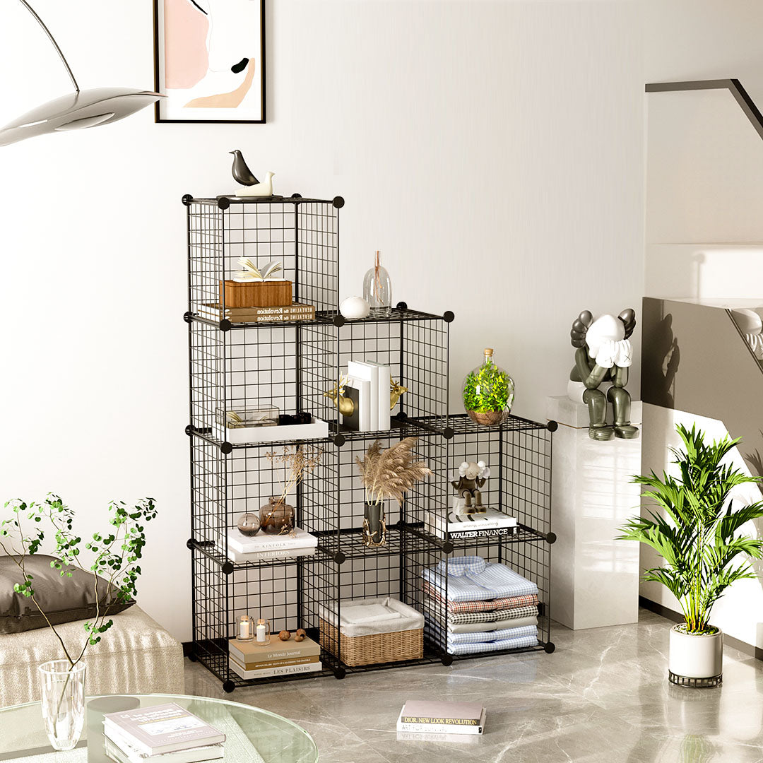 SOGA 2X Black Portable 9-Cube 3 Column Storage Organiser Foldable DIY Modular Grid Space Saving Shelf • LUZ-NetBox3011X2