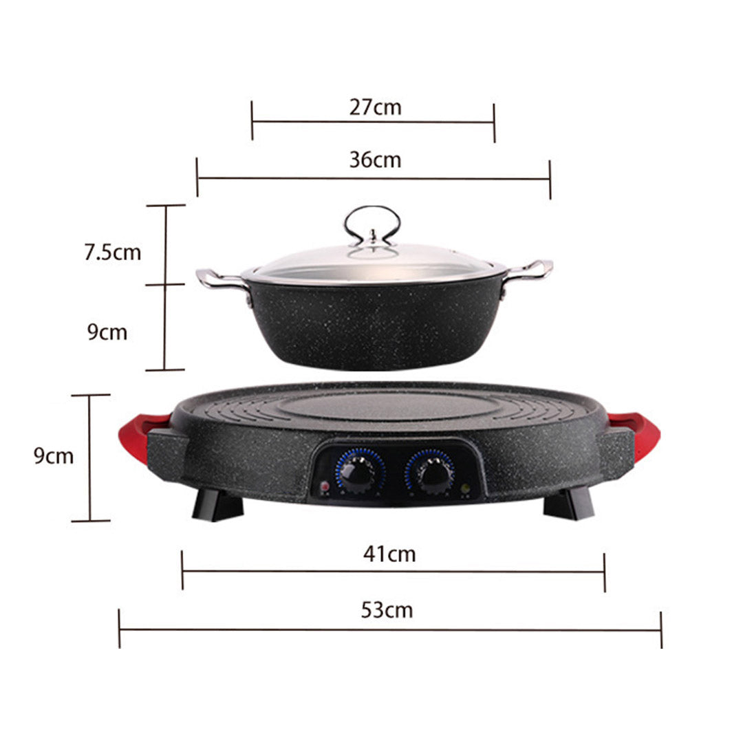 SOGA 2X 2  in 1 Electric Stone Coated Teppanyaki Grill Plate Steamboat Hotpot • LUZ-SteamboatR2RoundX2