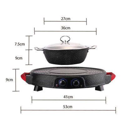 SOGA 2X 2  in 1 Electric Stone Coated Teppanyaki Grill Plate Steamboat Hotpot • LUZ-SteamboatR2RoundX2
