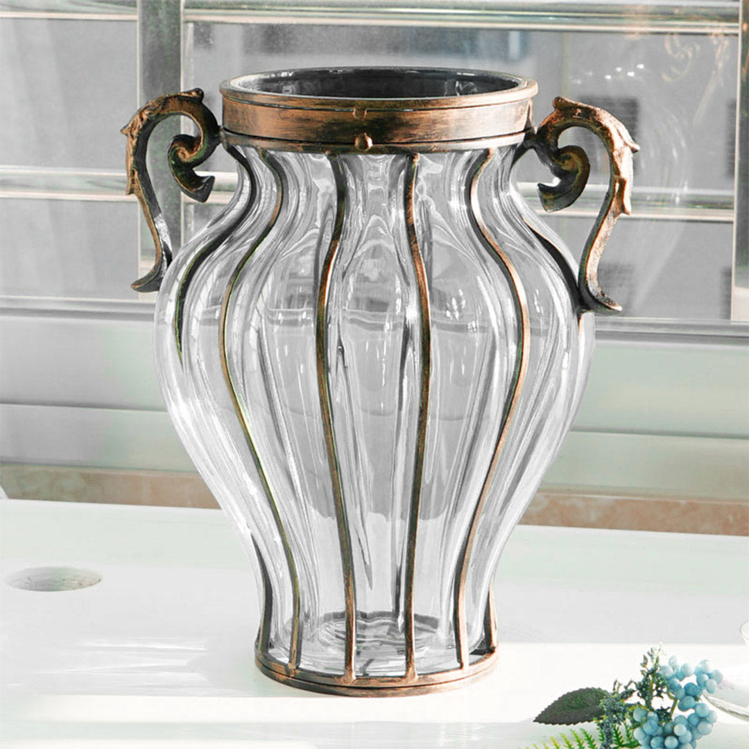 SOGA Clear Glass Flower Vase with 6 Bunch 4 Heads Artificial Fake Silk Magnolia denudata Home Decor Set • LUZ-YG8054Clear-F007