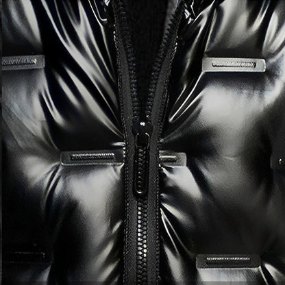 abbee Black XL Winter Hooded Glossy Down Jacket Stylish Lightweight Quilted Warm Puffer Coat • LUZ-DJ-9800B