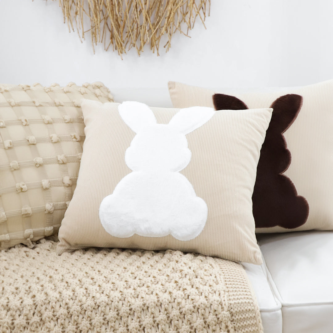 SOGA 45cm Throw Pillow Light Tan Square Cushion with Soft White Rabbit Design Decorative Home Decor • LUZ-FrenchCushion282