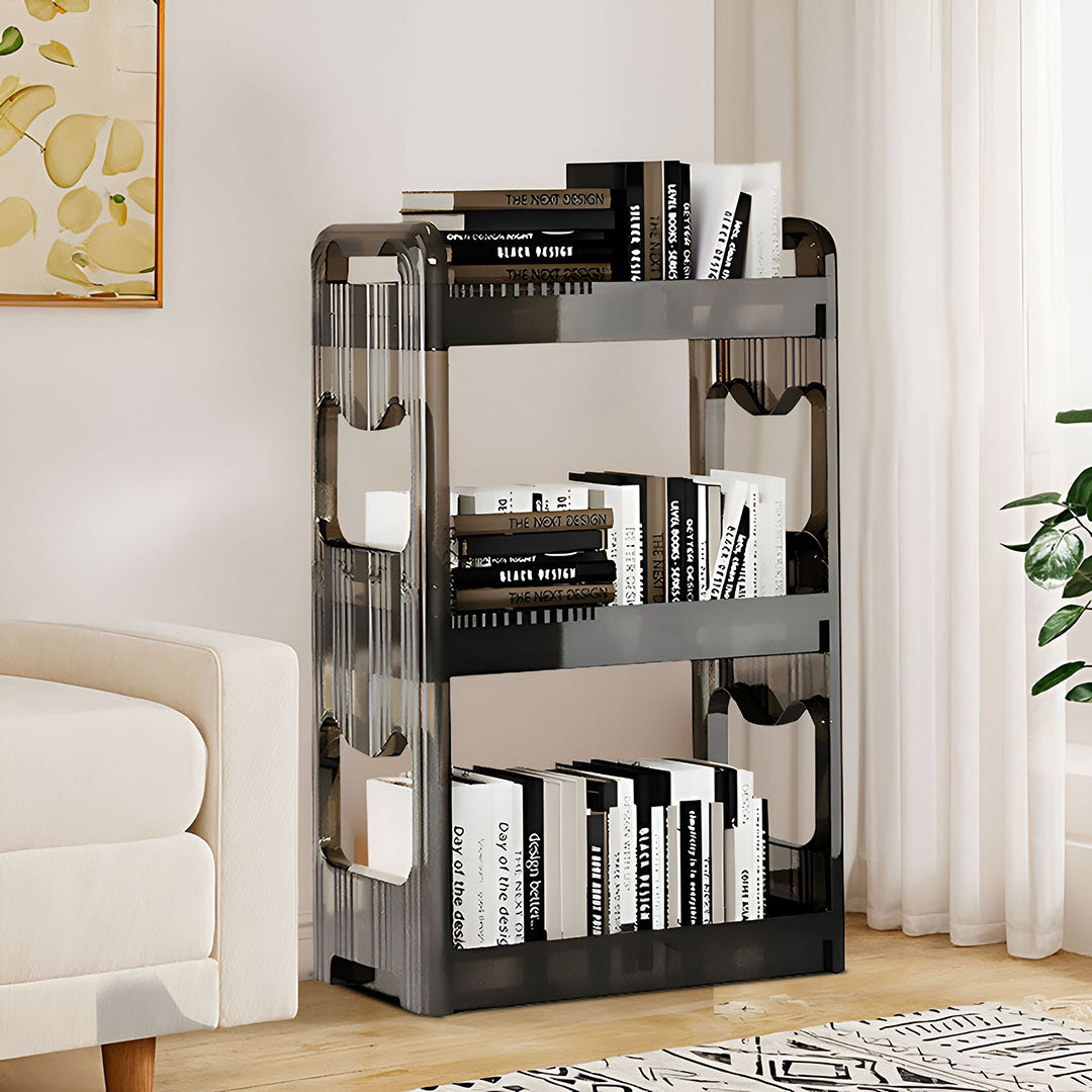 SOGA 38x24cm Black 3 Tier Bookshelf & Cosmetic Storage Organizer Trolley Rack • LUZ-BookSheDark4