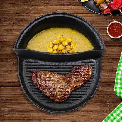 SOGA 2 in 1 Cast Iron Ribbed Fry Pan Skillet Griddle BBQ and Steamboat Hot Pot • LUZ-ZPaiB3