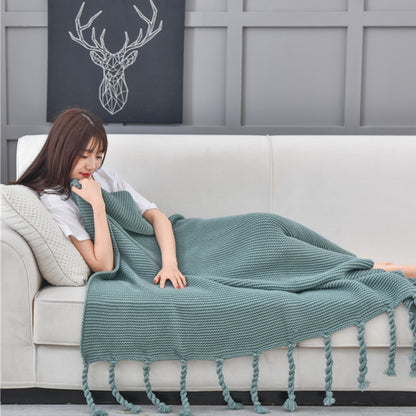 SOGA 2X Green Tassel Fringe Knitting Blanket Warm Cozy Woven Cover Couch Bed Sofa Home Decor • LUZ-Blanket928X2