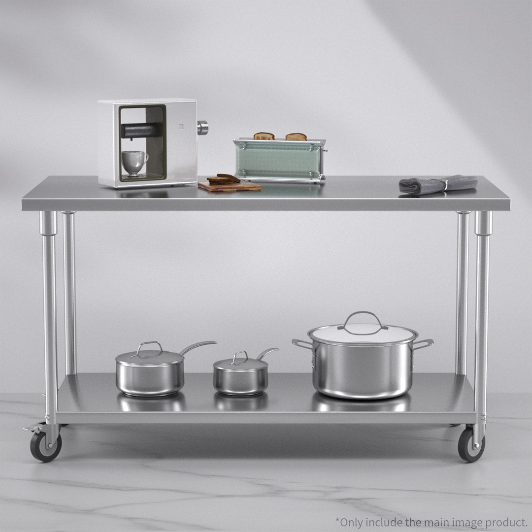 SOGA 150cm Commercial Catering Kitchen Stainless Steel Prep Work Bench Table with Wheels • LUZ-WorkBenchSS8010150CM