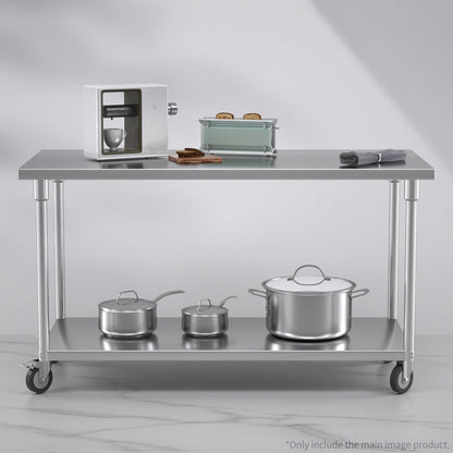 SOGA 150cm Commercial Catering Kitchen Stainless Steel Prep Work Bench Table with Wheels • LUZ-WorkBenchSS8010150CM