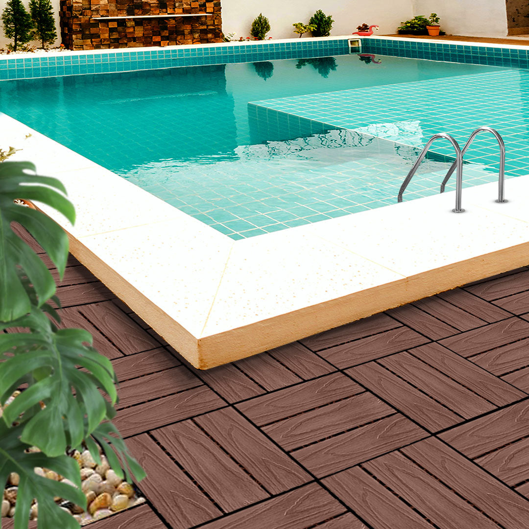 SOGA 2X 11 pcs Dark Chocolate DIY Wooden Composite Decking Tiles Garden Outdoor Backyard Flooring Home Decor • LUZ-Deck5032X2