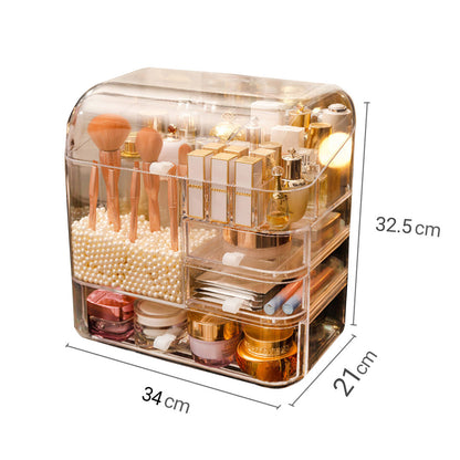 SOGA Transparent Cosmetic Storage Box Clear Makeup Skincare Holder with Lid Drawers Waterproof  Dustproof Organiser with Pearls • LUZ-BathC108