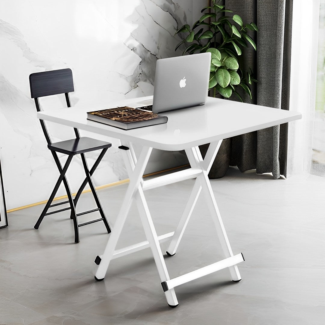 SOGA White Dining Table Portable Square Surface Space Saving Folding Desk with Lacquered Legs  Home Decor • LUZ-TableSQ731