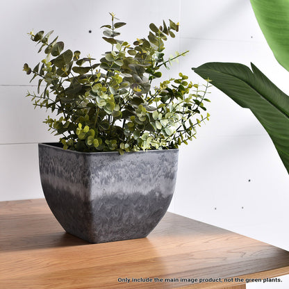 SOGA 2X 32cm Weathered Grey Square Resin Plant Flower Pot in Cement Pattern Planter Cachepot for Indoor Home Office • LUZ-FPotF3233X2