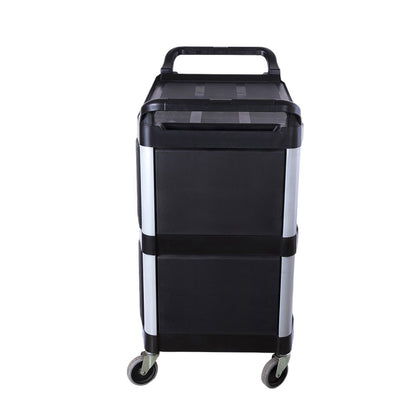 SOGA 2X 3 Tier Covered Food Trolley Food Waste Cart Storage Mechanic Kitchen Black LUZ-FoodCart1515X2