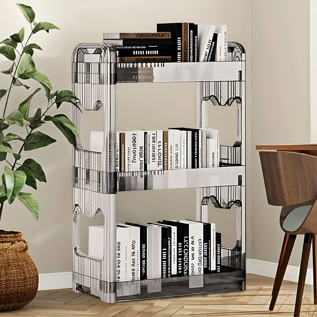 SOGA 38x24cm Clear 3 Tier Bookshelf & Cosmetic Storage Organizer Trolley Rack • LUZ-BookSheClear3