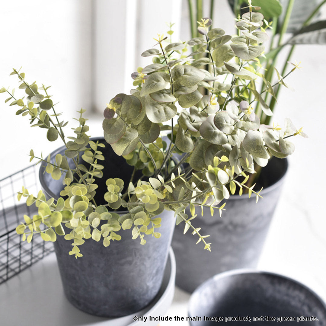 SOGA 2X 37cm Weathered Grey Round Resin Plant Flower Pot in Cement Pattern Planter Cachepot for Indoor Home Office • LUZ-FPotE3714X2