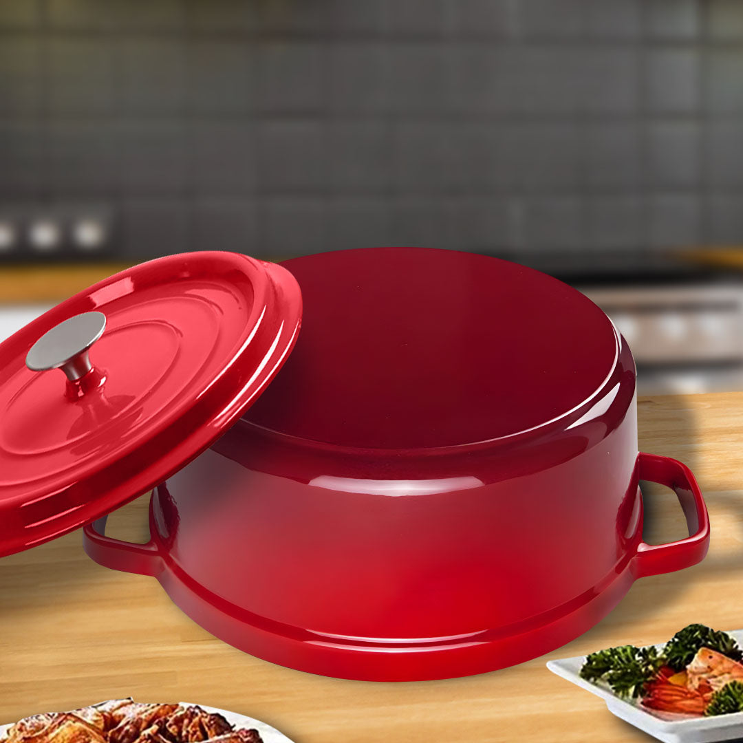SOGA Cast Iron 22cm Enamel Porcelain Stewpot Casserole Stew Cooking Pot With Lid 2.7L Red • LUZ-Stewpot22cmRed