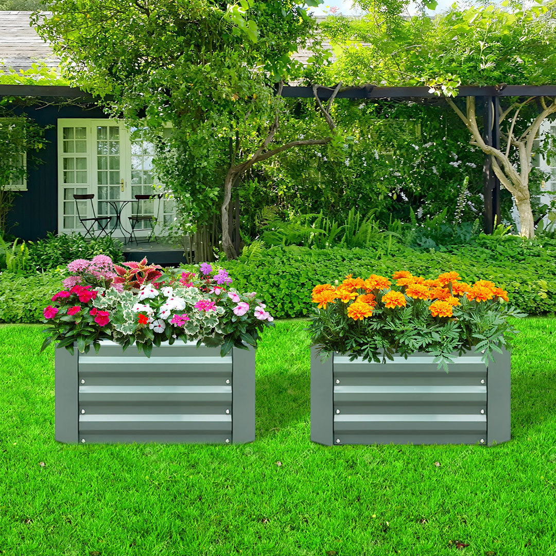 SOGA 2X 100cm Square Galvanised Raised Garden Bed Vegetable Herb Flower Outdoor Planter Box • LUZ-MetalBGre511X2
