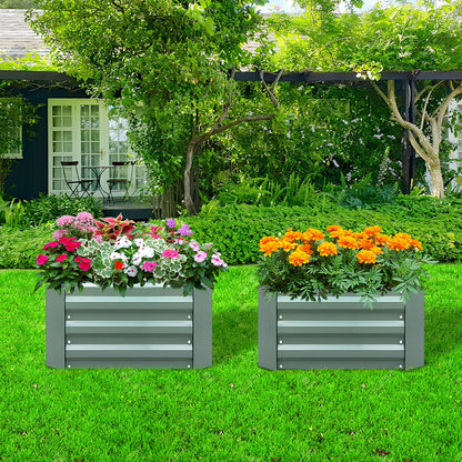 SOGA 2X 100cm Square Galvanised Raised Garden Bed Vegetable Herb Flower Outdoor Planter Box • LUZ-MetalBGre511X2
