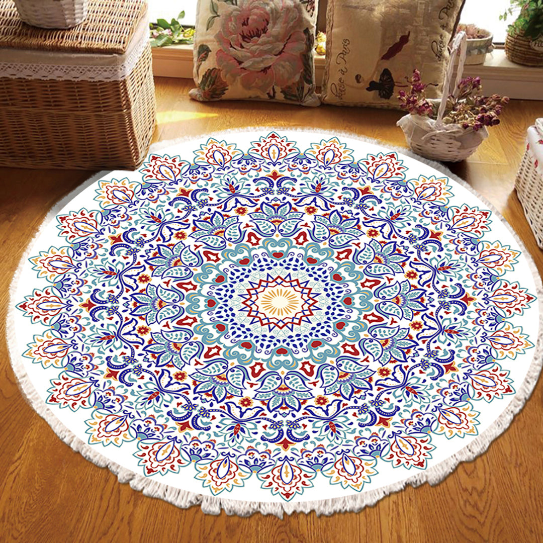SOGA 120cm Mandala Area Rug for Living Room Lounge, Bedroom, Anti-slip Doormat, Home Decor • LUZ-CarpetXLS14Lge
