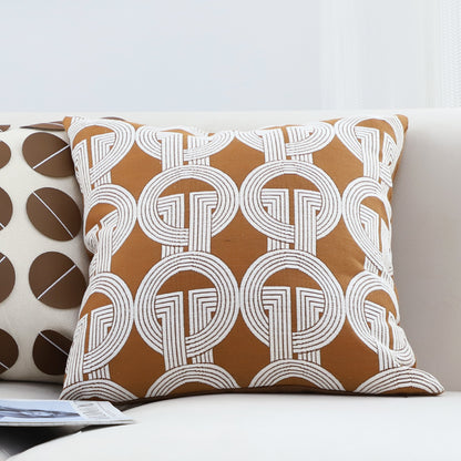 SOGA 2X 45cm Brown Circular Chain Jacquard Square Pillow Decorative Cushion for Living Room • LUZ-FrenchCushion287X2