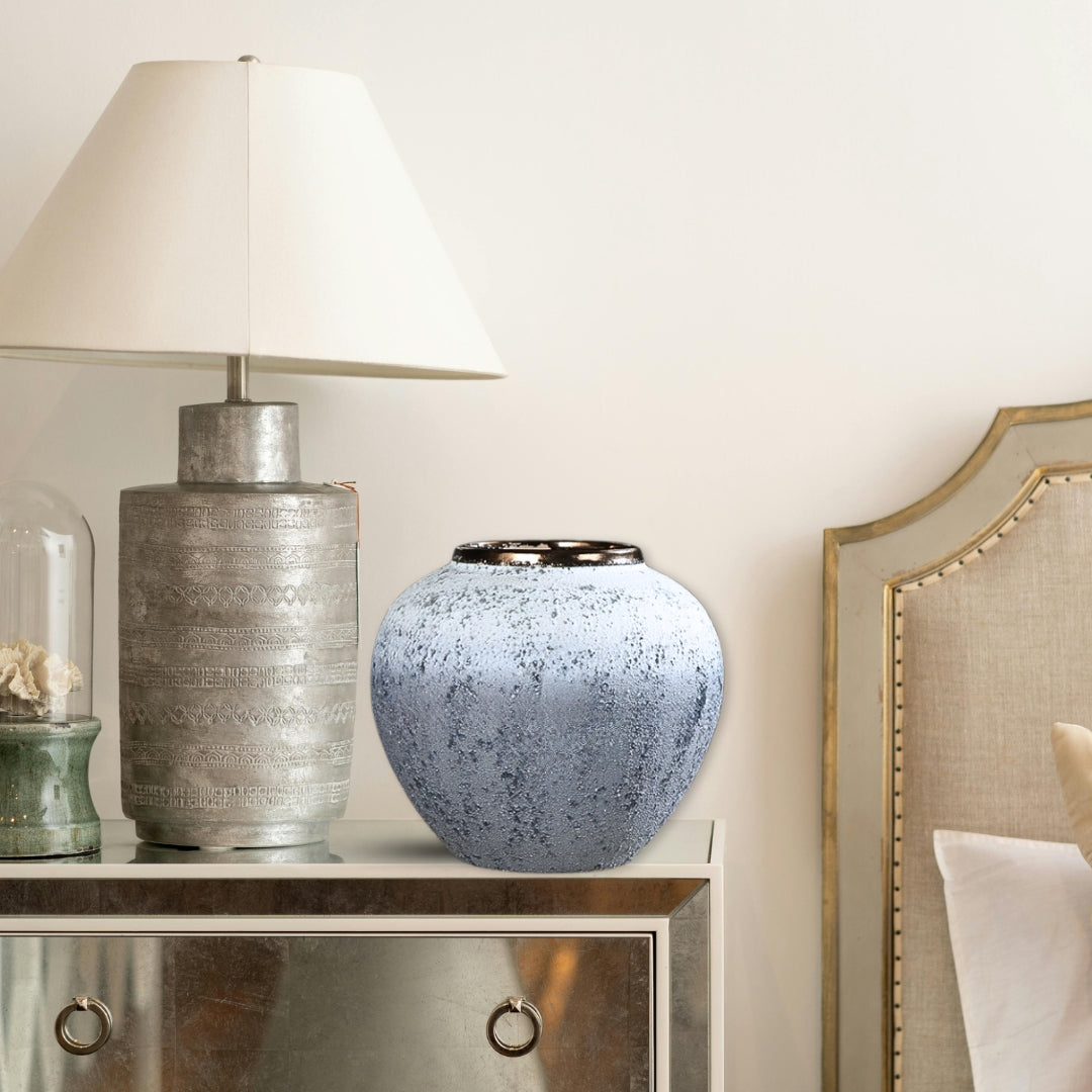 SOGA 21x22cm White and Grey Small Ceramic Flower Vase Elegant Living Room Home Decor • LUZ-Vase825